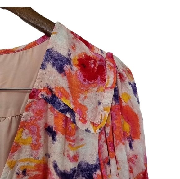 Betsy Johnson boho flutter dress floral multicolor v-neck ruched waist 8 - Picture 6 of 16